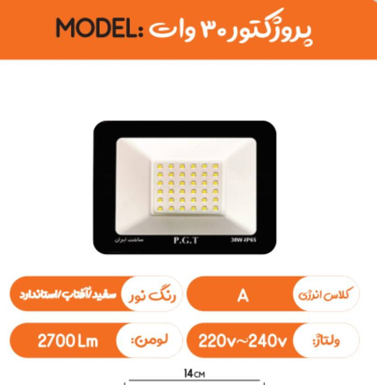 پروژکتور ۳۰ وات SMD مهتابی و آفتابی PGT